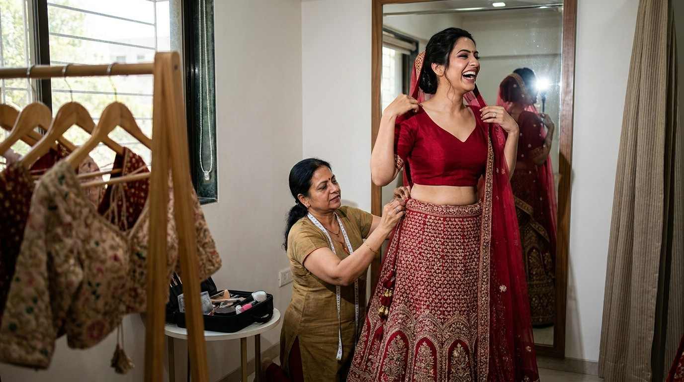 Lehenga for Broad Shoulders Neckline and Sleeve Solutions